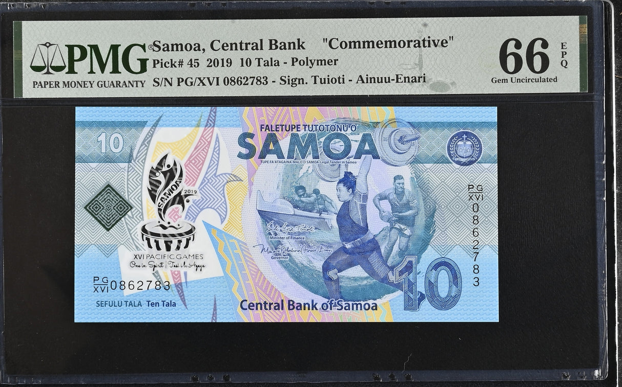 Samoa 10 Tala 2019 Polymer P 45 Commemorative Gem UNC PMG 66 EPQ