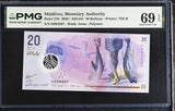 Maldives 20 Rufiyaa 2020 P 27 b Polymer Superb Gem UNC PMG 69 EPQ