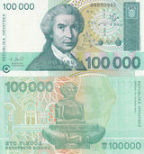Croatia 100000 Dinara 1993 P 27 UNC , Ruder Boskovic, geometrical drawings