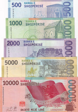 Albania Set 5 UNC 500 1000 2000 5000 10000 Leke 2017-2020 P 77 78 79 80 81
