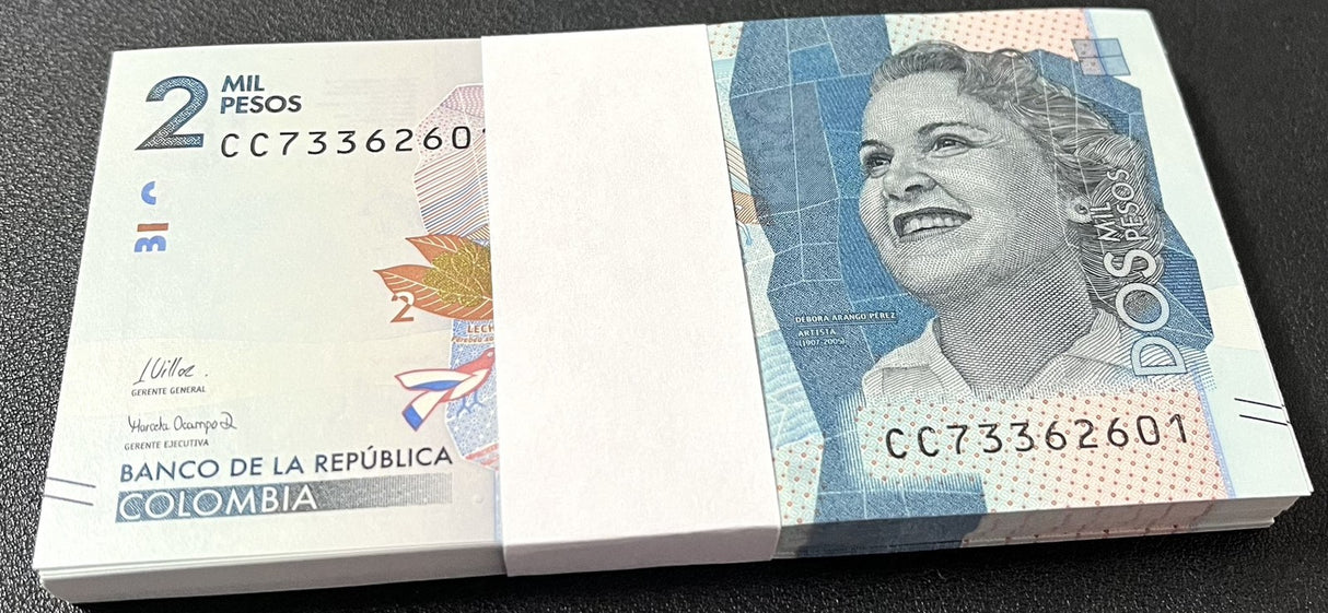 Colombia 2000 Pesos 2022 New Sign 2024 P 458 g UNC LOT 100 PCS