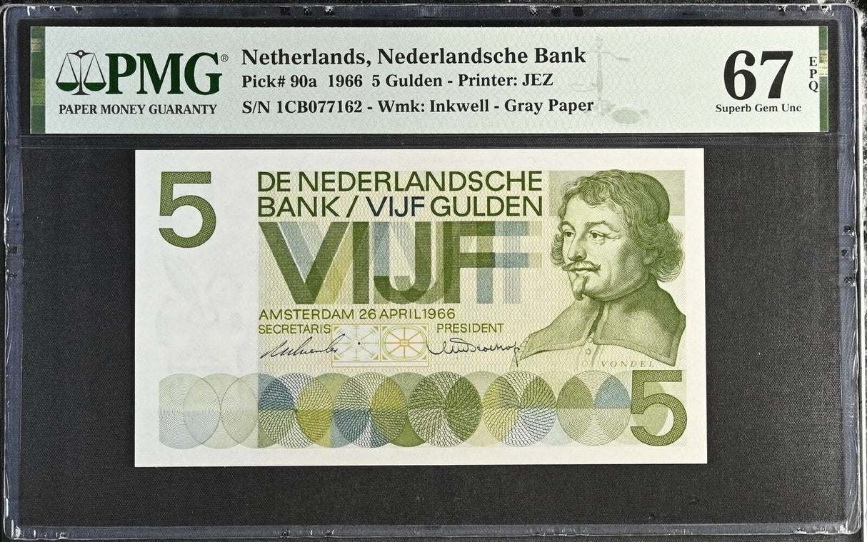 Netherlands 5 Gulden 1966 P 90 a Superb Gem UNC PMG 67 EPQ
