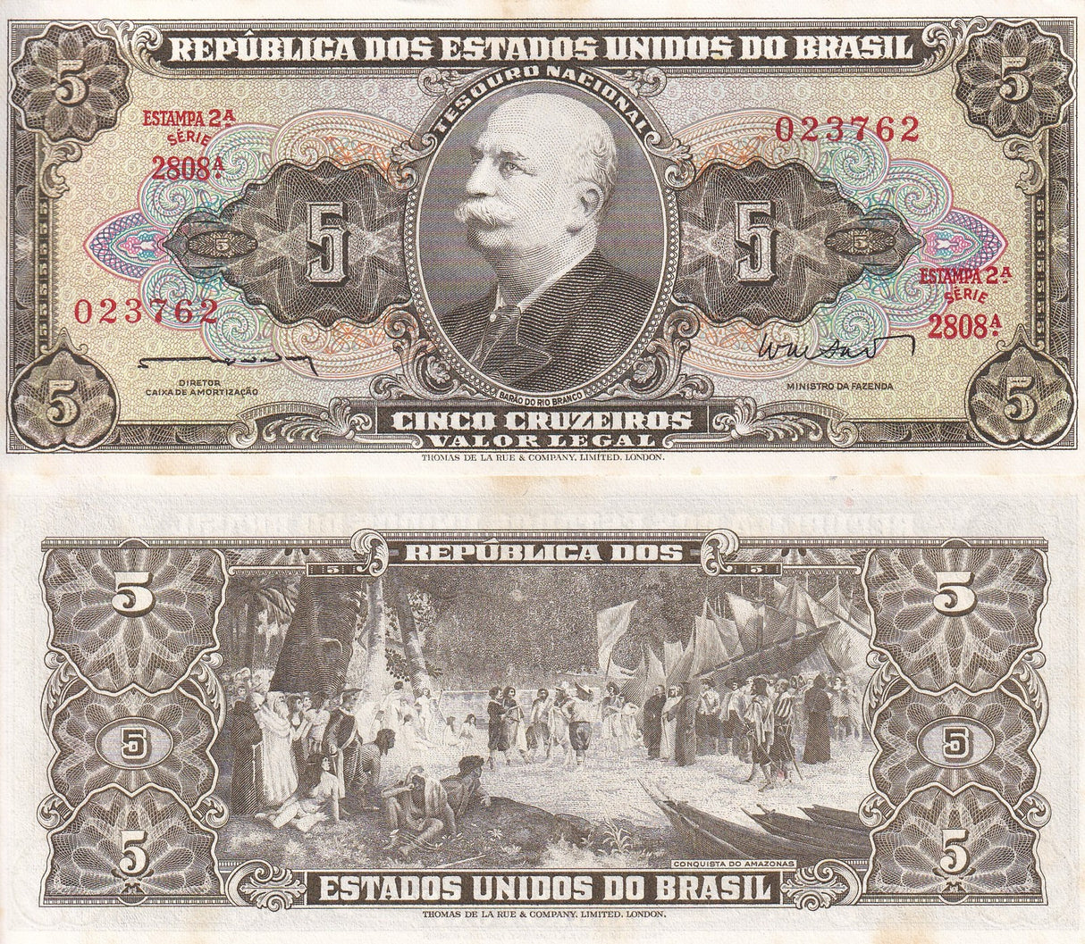 Brazil 5 CRUZEIROS ND 1962-1964 P 176 a UNC Little Yellow Tone