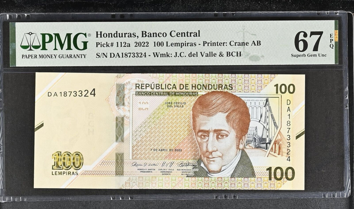 Honduras 100 Lempiras 2022 P 112 a Superb Gem UNC PMG 67 EPQ