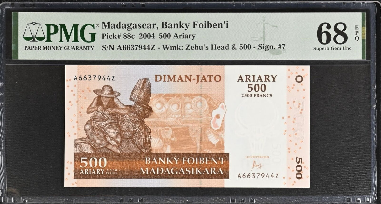Madagascar 500 Ariary 2004 P 88 c A-Z Superb Gem UNC PMG 68 EPQ