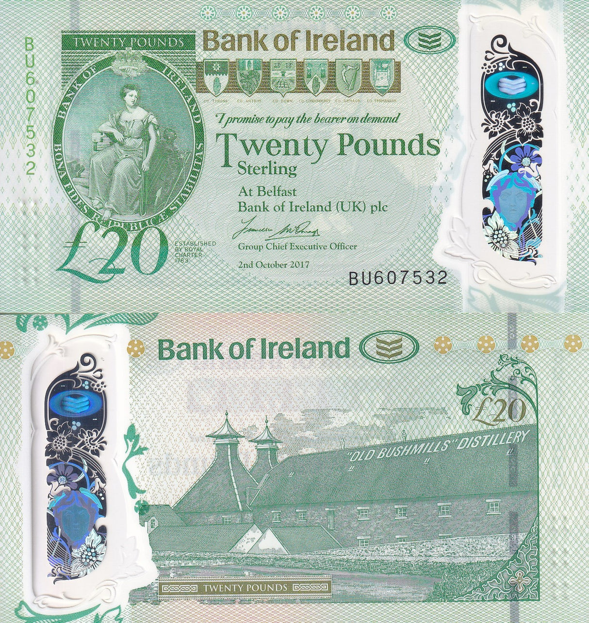 Northern Ireland 20 Pounds 2017/2020 Bank of Ireland BOI P 92 Polymer UNC