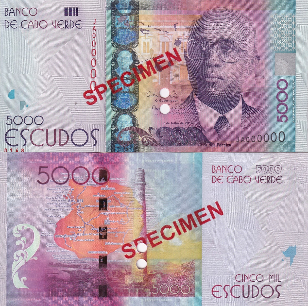 Cape Verde 5000 Escudos 2014 P 75 SPECIMEN UNC