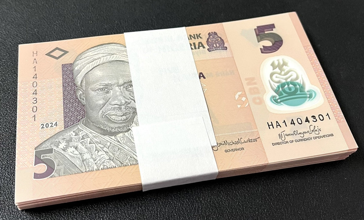 Nigeria 5 Naira 2024 P 38 Polymer UNC LOT 100 PCS 1 Bundle