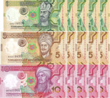 Turkmenistan Set 3 x Lot 5 = 15 UNC 1 5 10 Manat 2025 / 2026 POLYMER P New