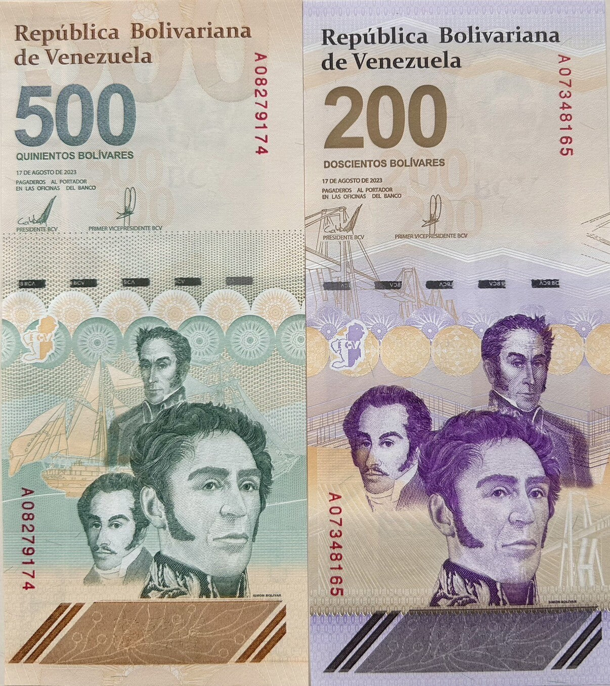 Venezuela Set 2 UNC 200 500 Bolivares Digitales 2023 P 120 P 121