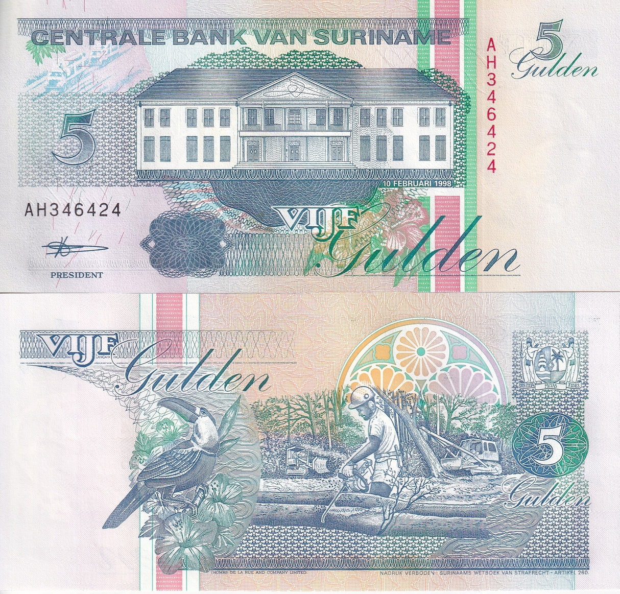 Suriname 5 Gulden 1998 P 136 UNC