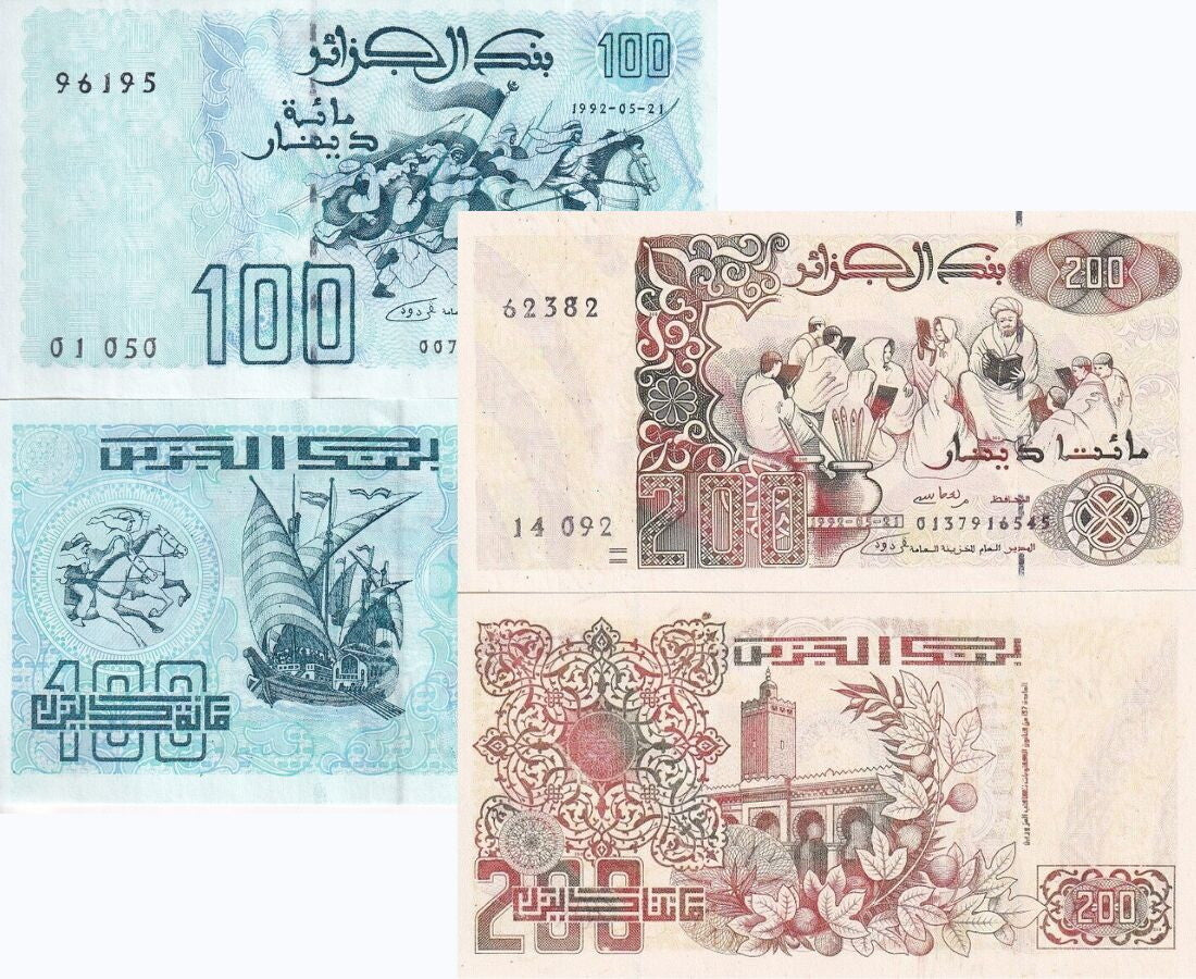 Algeria Set 2 Pcs 100 200 Dinars 1992 P 137 P 138 UNC