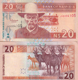 Namibia 20 Dollars ND 2002 P 6 b UNC ,Windhoek, Red Hartebeest