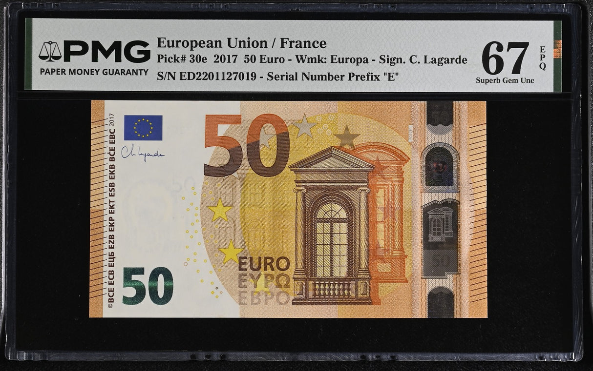 Euro 50 Euro 2017 France P 30 e ED Prefix Superb Gem UNC PMG 67 EPQ