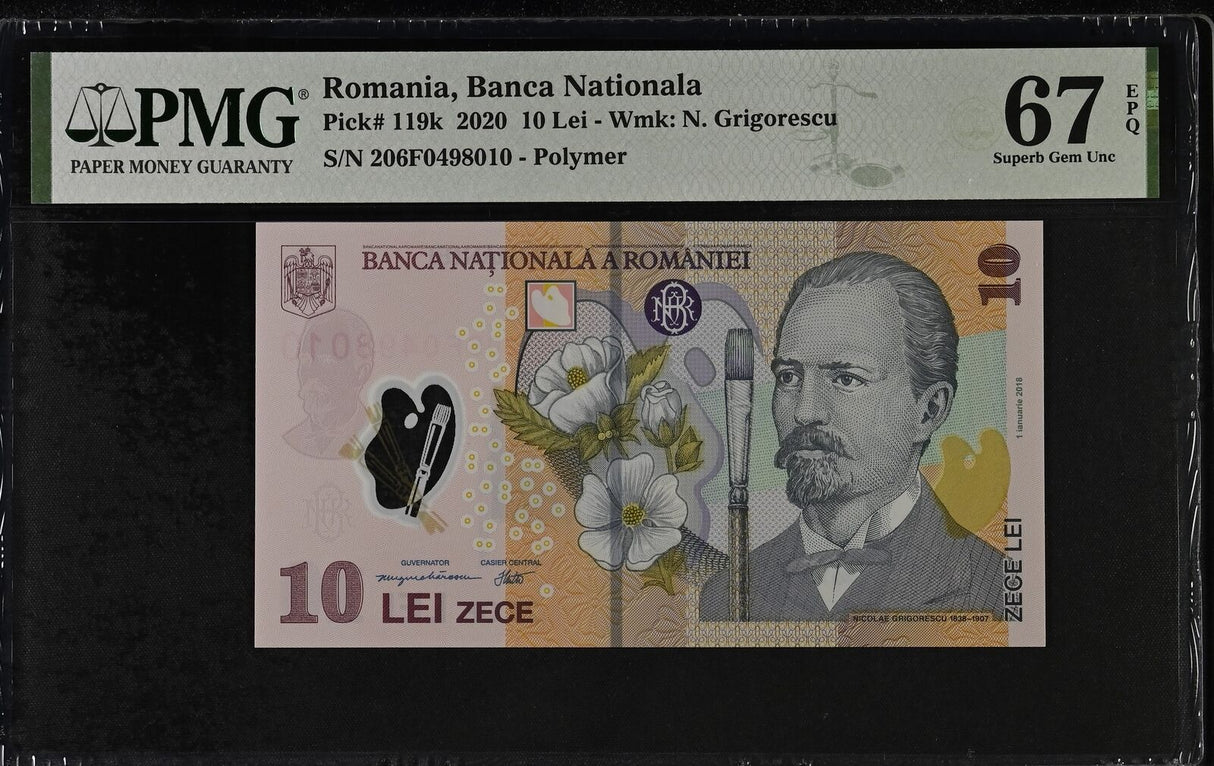Romania 10 Lei 2020 P 119 k Polymer Superb Gem UNC PMG 67 EPQ