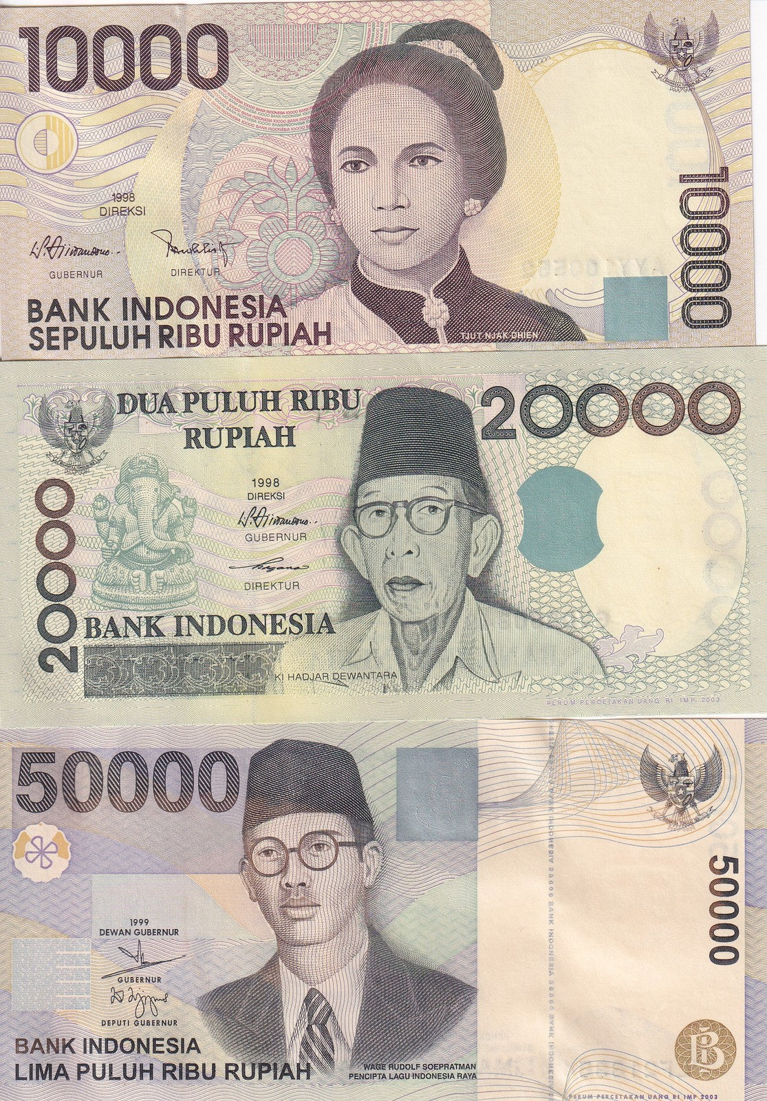 Indonesia Set 3 UNC 10000 20000 50000 Rupiah Ramdom Year P 137 138 139