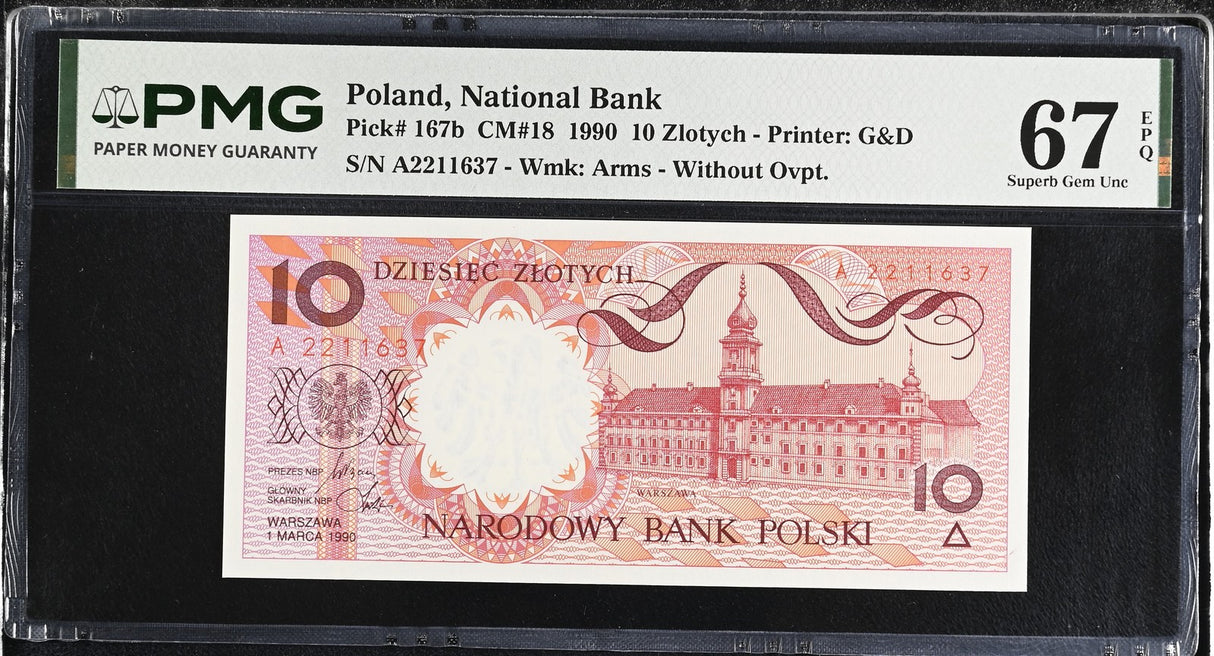 Poland 10 Zlotych 1990 P 167 b Superb Gem UNC PMG 67 EPQ