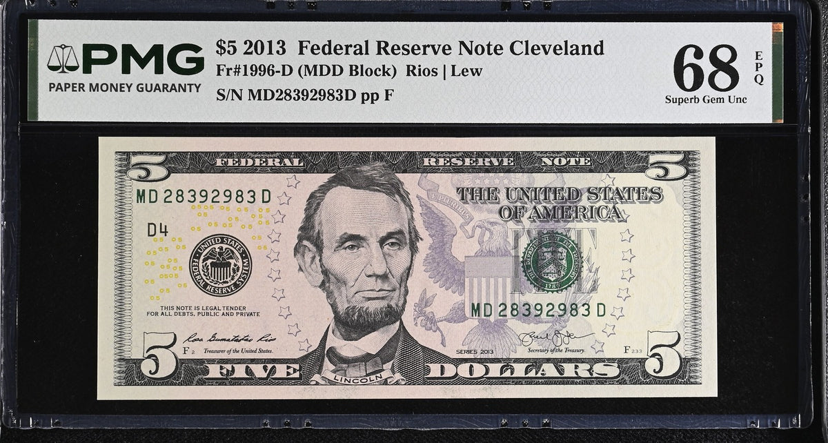 United States 5 Dollars Usa 2013 P 539 D Cleveland Superb Gem UNC PMG 68 EPQ
