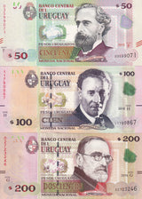 Uruguay Set 3 UNC 50 100 200 Pesos Random Year P 94 95 96
