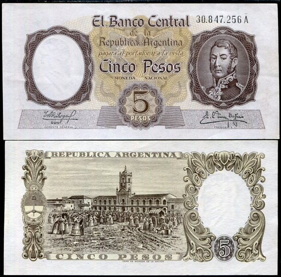 ARGENTINA 5 PESOS ND 1960-1962 Painting "25de Mayo de 1810" P 275 XF/AU