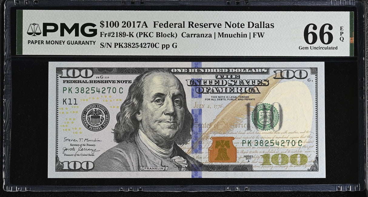 United States 100 Dollars USA 2017A P 548 K Dallas Gem UNC PMG 66 EPQ