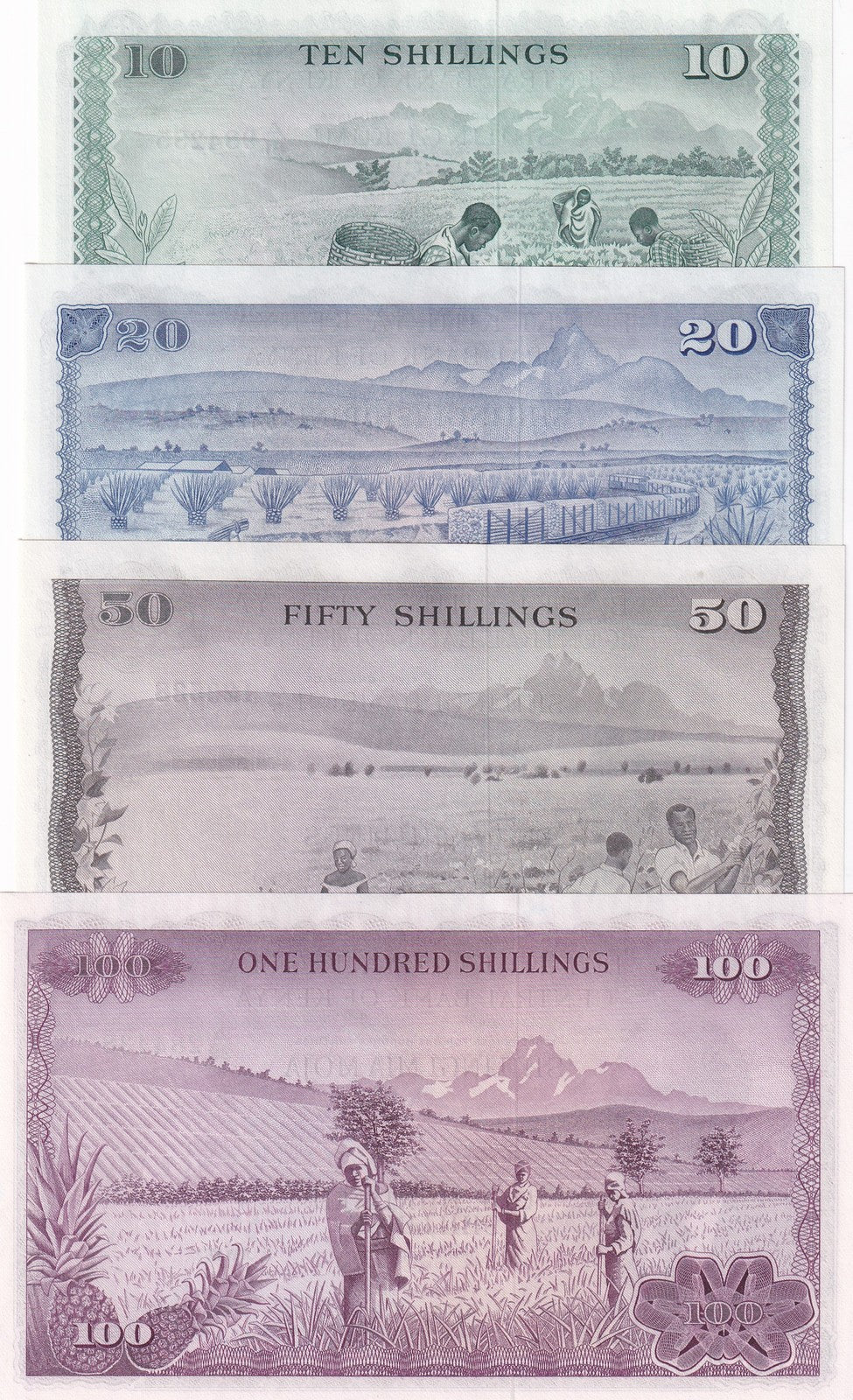 Kenya Set 4 UNC 10 20 50 100 Shillings 1971 1972 1973 1974 P 7 e P 8 d P 9 10