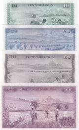 Kenya Set 4 UNC 10 20 50 100 Shillings 1971 1972 1973 1974 P 7 e P 8 d P 9 10