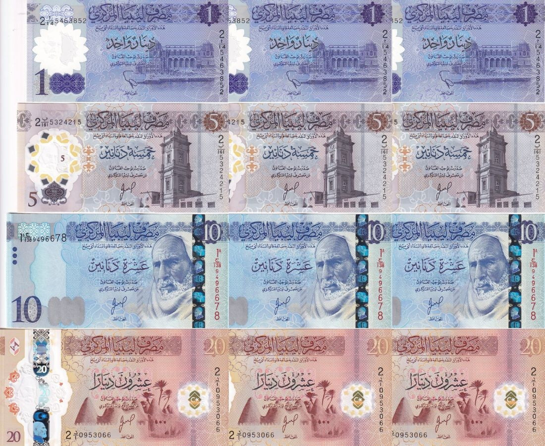 Libya Set 4 X LOT 3 = 12 UNC 1 5 10 20 Dinar 2019 2025 P 85 P NEW Polymer