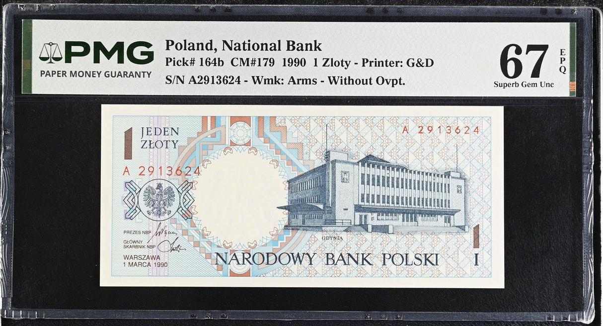 Poland 1 Zlotych 1990 P 164 b Superb Gem UNC PMG 67 EPQ