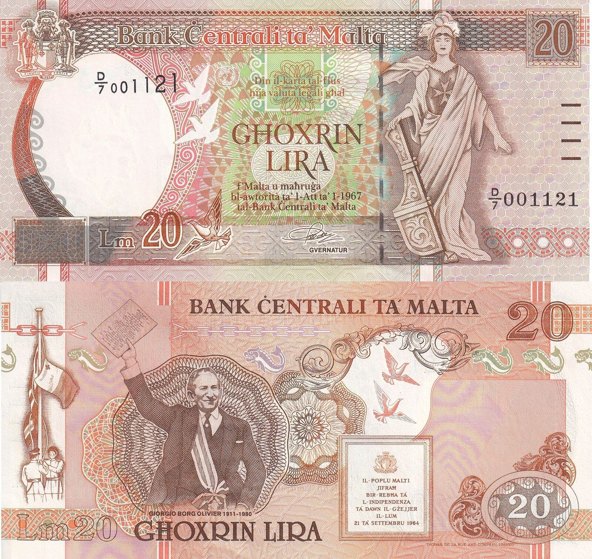 Malta 20 Liri L. 1967 (1994) P 48 UNC