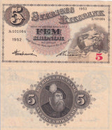 Sweden 5 Kronor 1952 P 33ai Sign 7 AUnc