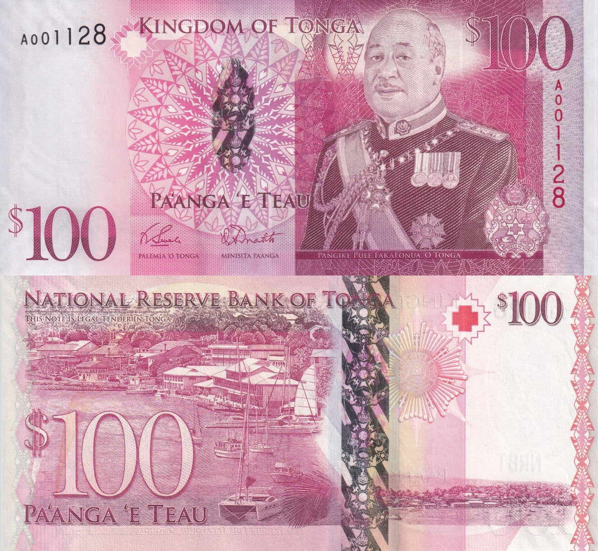 Tonga 100 Pa'anga ND 2008 P 43 UNC ,King Siaosi (George) V, Vava'u Harbour