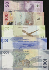 Mexico set 5 UNC 50 100 200 500 1000 Commemorative OVPT 1925-2025 100th