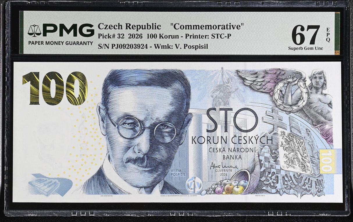 Czech Republic 100 Korun 2026 Commemorative P 32 Superb Gem UNC PMG 67 EPQ