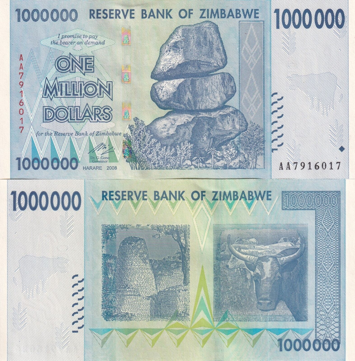 Zimbabwe 1 Million Dollars 2008 P 77 UNC