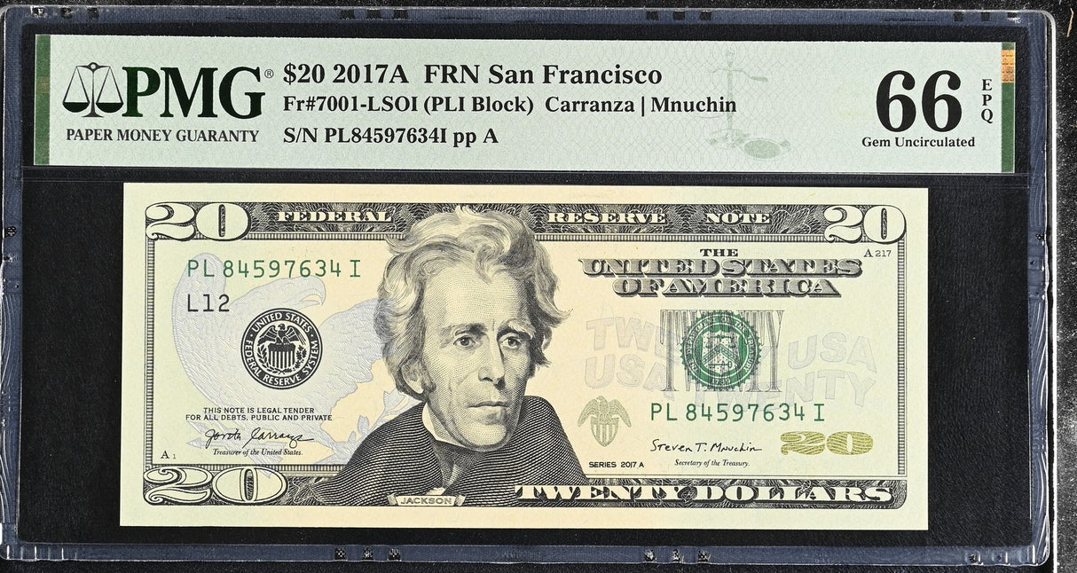 United States 20 Dollars USA 2017A P 546 F San Fran Gem UNC PMG 66 EPQ