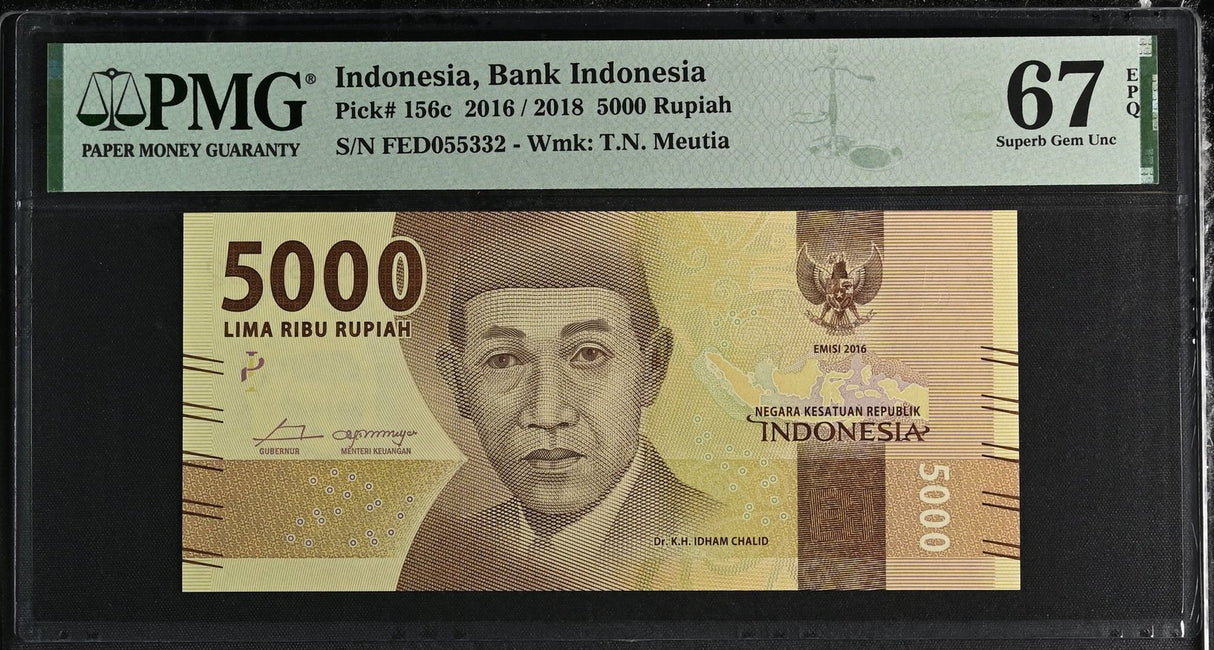 Indonesia 5000 Rupiah 2016/2018 P 156 c Superb Gem UNC PMG 67 EPQ