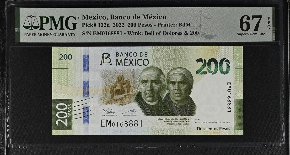 Mexico 200 Pesos 2022 P 132 d Superb Gem UNC PMG 67 EPQ
