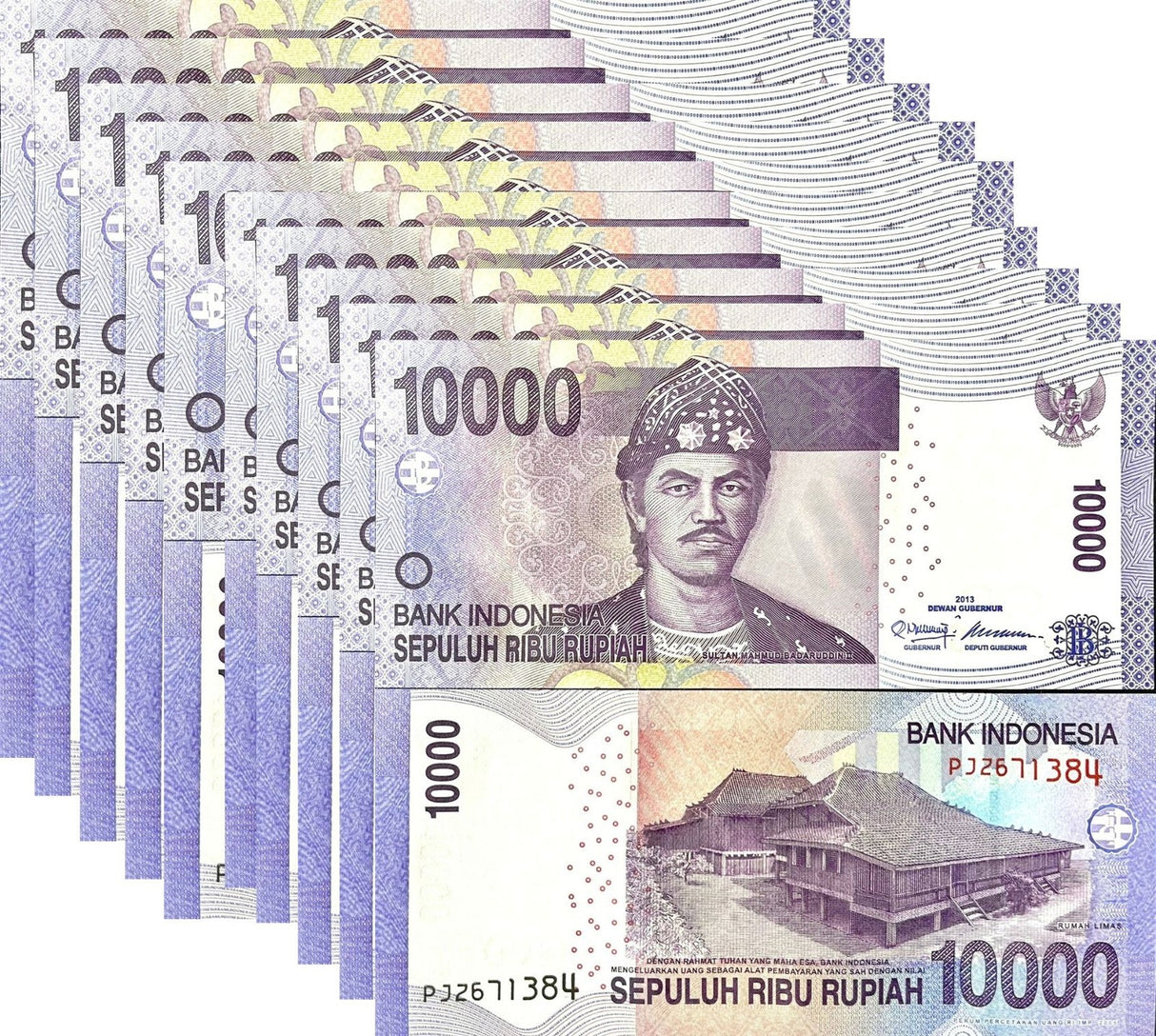 Indonesia 10000 Rupiah 2005/2013 P 150 d UNC LOT 10 PCS