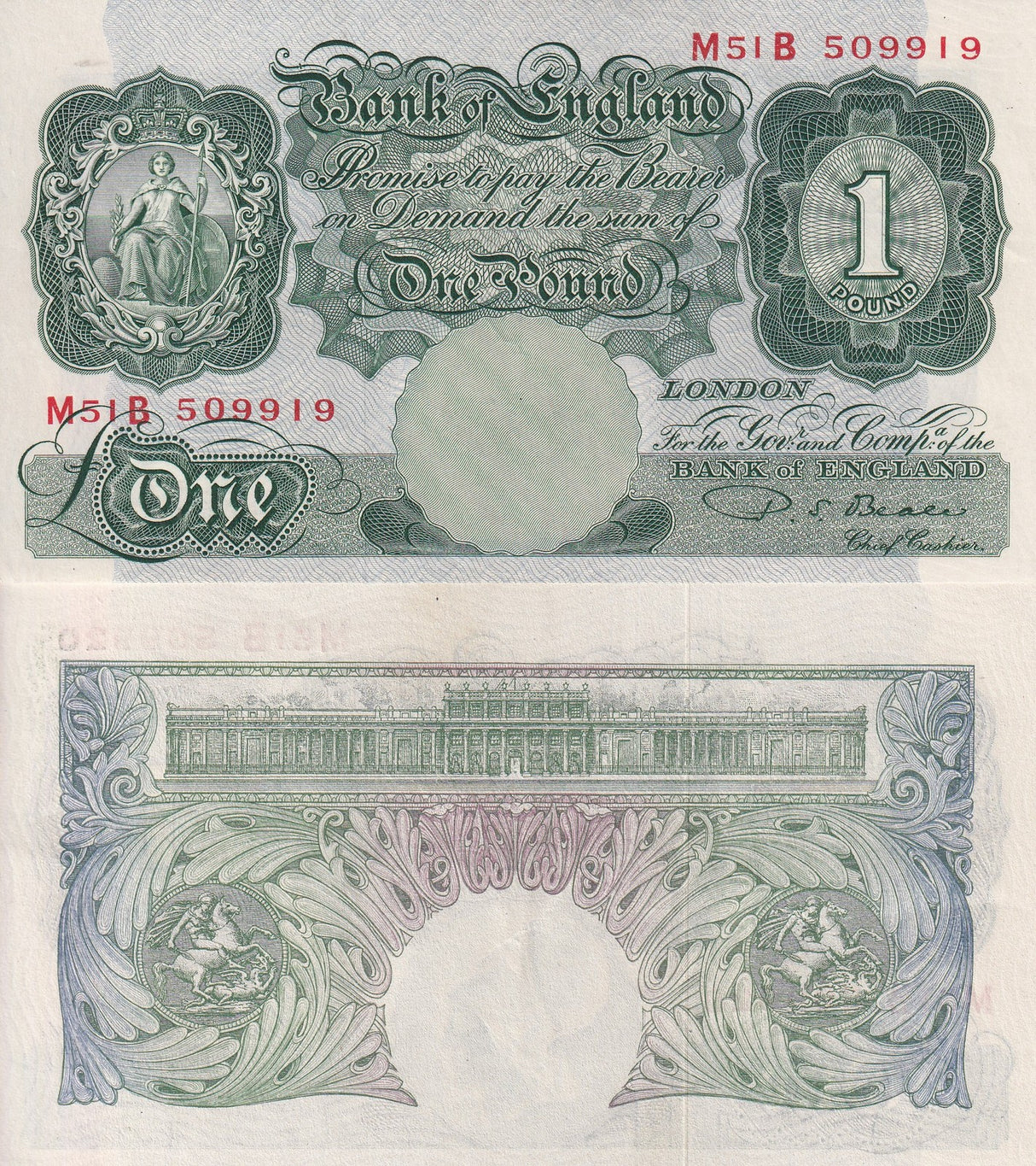 Great Britain 1 Pound England ND 1948-1960 P 369 b Sign P. S. Beale XF+