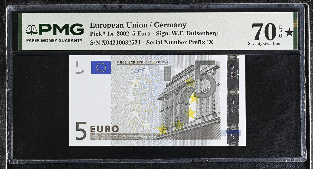 Euro 5 Euro Germany 2002 P 1 x Superb Gem UNC PMG 70 EPQ Extra Star TOP POP