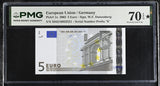 Euro 5 Euro Germany 2002 P 1 x Superb Gem UNC PMG 70 EPQ Extra Star TOP POP
