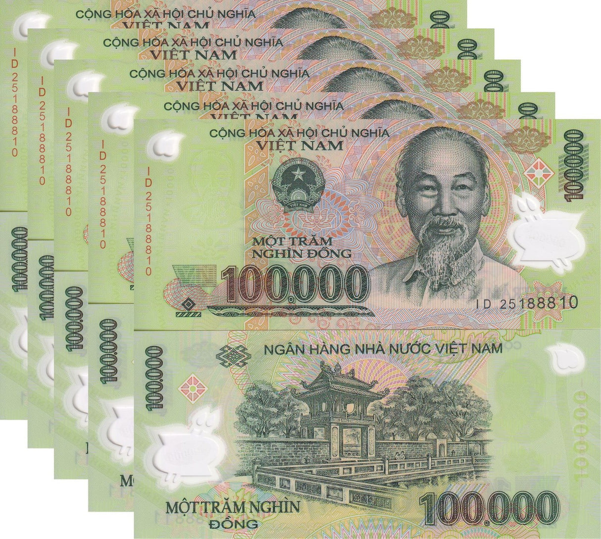 Vietnam 100000 Dong Mixed Year Polymer P 122 UNC LOT 5 PCS
