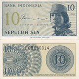 Indonesia 10 Sen 1964 P 92 UNC , Female volunteer , issued note , small size