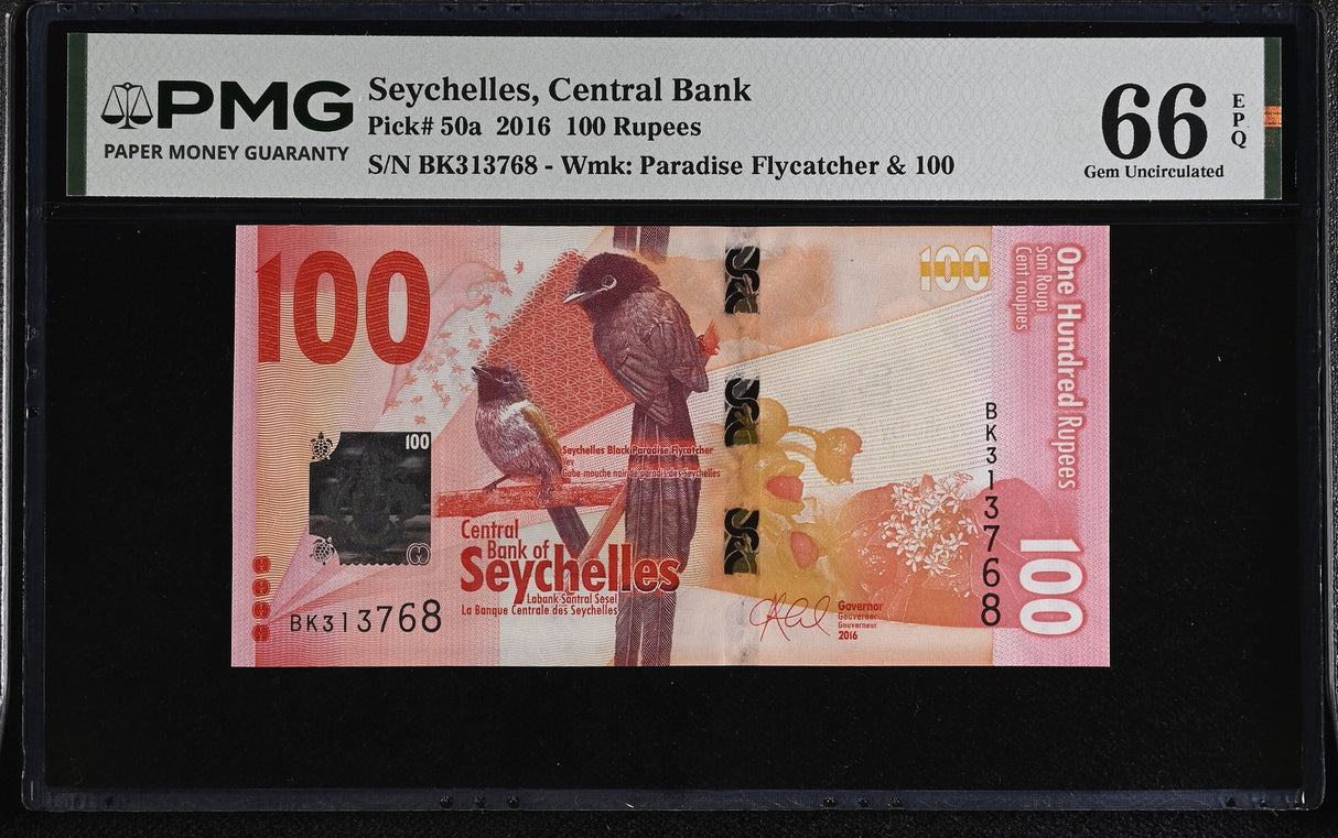 Seychelles 100 Rupees 2016 P 50 a Gem UNC PMG 66 EPQ , Graded Note