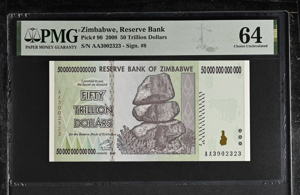 Zimbabwe 50 Trillion Dollars 2008 P 90 Choice UNC PMG 64