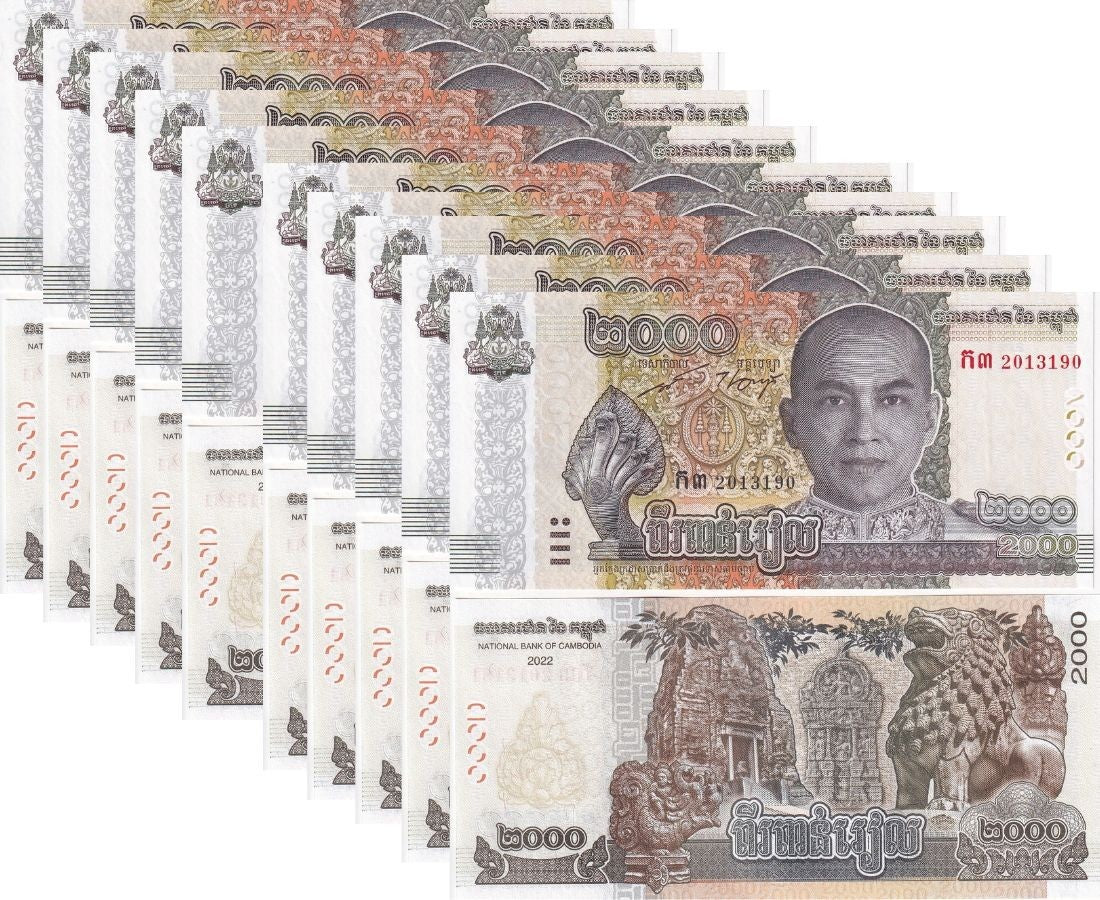 Cambodia 2000 Riels 2022 Commemorative P 67A UNC LOT 10 PCS