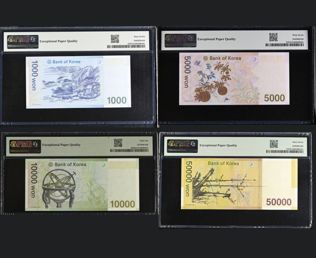 South Korea Set 4; 1000-50000 Won ND 2009 P 54-57 Superb Gem UNC PMG 66 67 EPQ