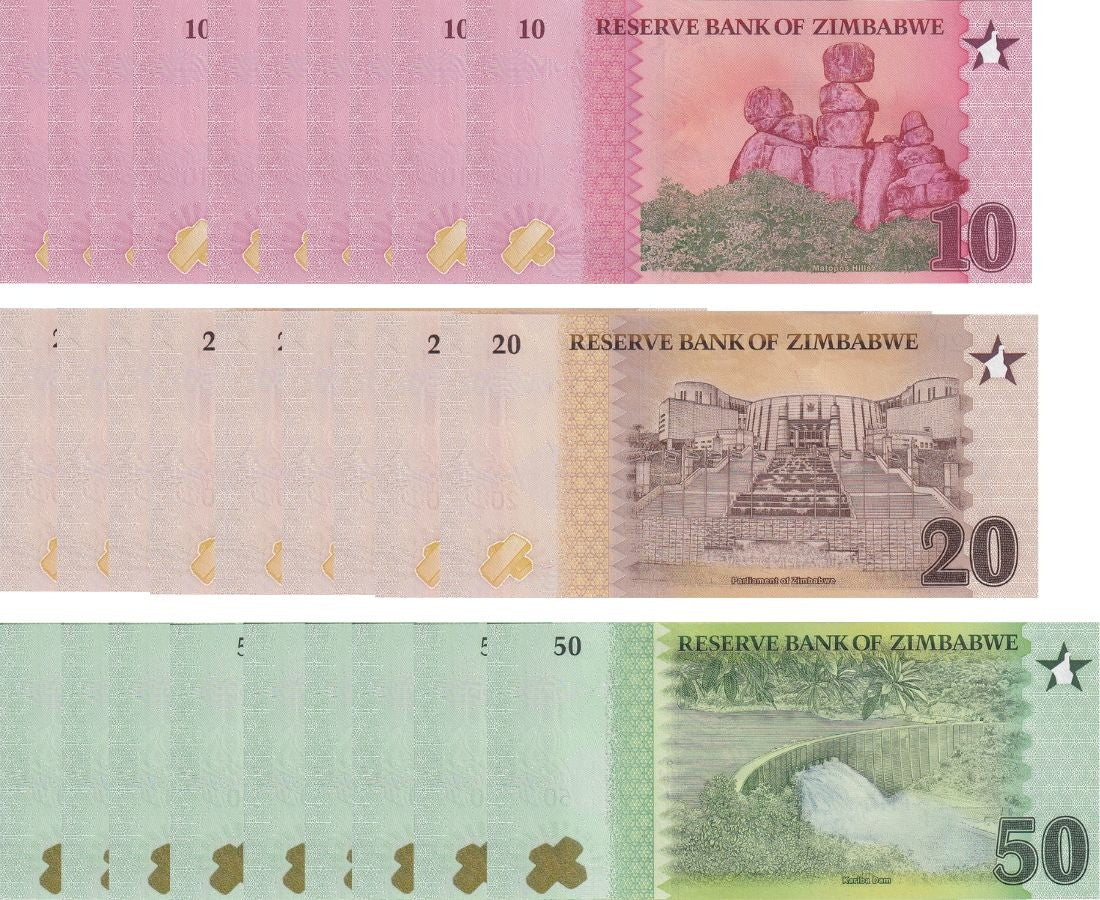 Zimbabwe SET 3 x Lot 10 = 30 UNC 10 20 50 Zig 2026 P 115 116 117 New