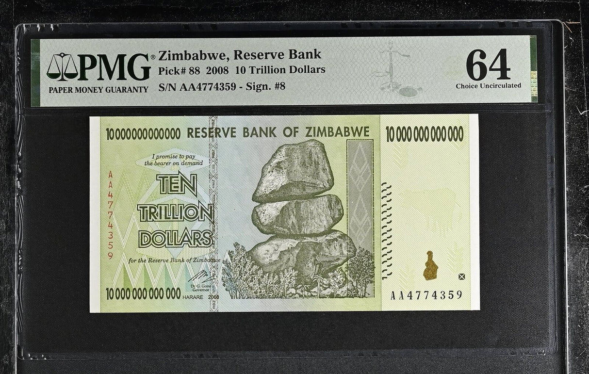 Zimbabwe 10 Trillion Dollars 2008 P 88 Choice UNC PMG 64